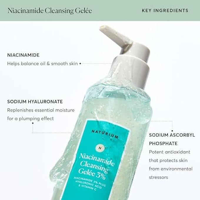 NATURIUM NIACINAMIDE CLEANSING GELE 3% PLUS HYALURONIC ACID & VITAMIN C, GENTLE & SMOOTHING FACE WASH, 7.1 OZ - Image 4